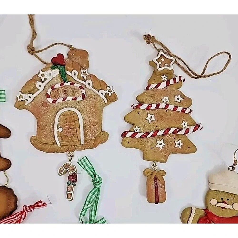 Gingerbread Man House Baker Christmas‎ Tree Ornaments Resin 10 Pc Vintage
